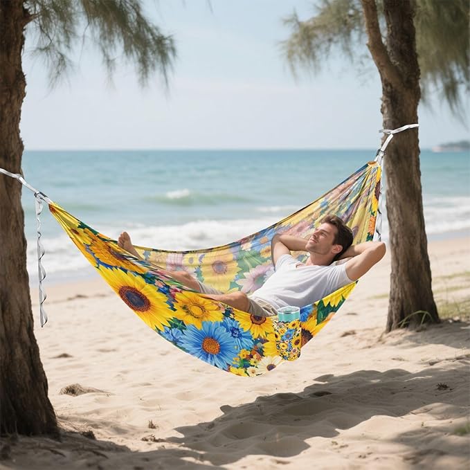 Beauty Spring Colorful Flower 330lb Capacity Camping Hammock with Portabl Carry Bag Rope Hammock for Outside Patio Garden capas para la Lluvia