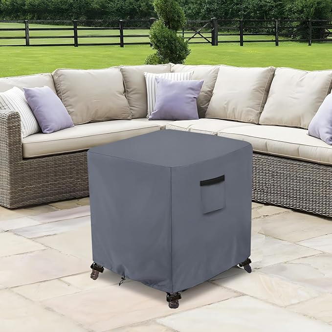 Waterproof Outdoor Ottoman Cover Square,600D Heavy Duty Patio Small Side Table Cover,Patio Furniture Covers for End Table 25" W x 25" D x 18" H,Grey