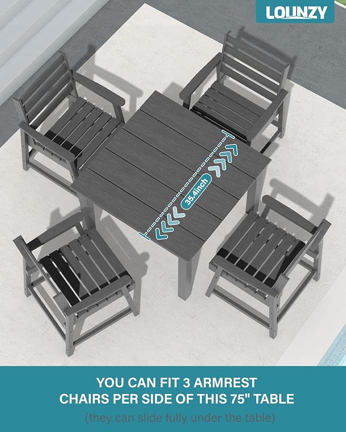 LOUNZY 5-Piece HDPE Patio Dining Set - Outdoor Square Table with 2" Hole Cut-Out & 4 Chairs,Gray
