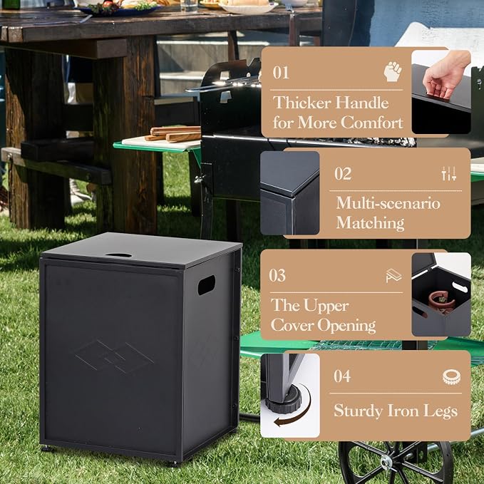 Propane Tank Cover Table, 20 Lbs Propane Tank Storage Box, Outside Propane Tank Hideaway Storage Container, Liquid Gas Tank Storage Cabinet Side Table for Garden Patio, Black