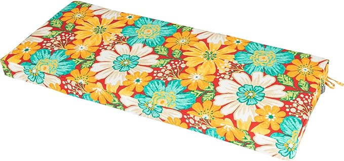 Magpie Fabrics Patio Bench Cushion Cover 42x18x3 Inch, NO Insert! Water Resistant UV Protection Outdoor Swing Loveseat Replacement Cover with Zipper (Embry Red Hibiscus)