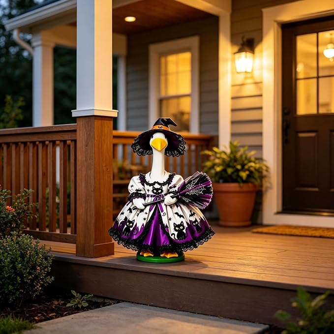 Mtsebmves Pumpkin Wizard Porch Goose Outfit Witch Geese Costume 23-Inch Porch Goose Dress for Yard Lawn Outdoor Garden Patio