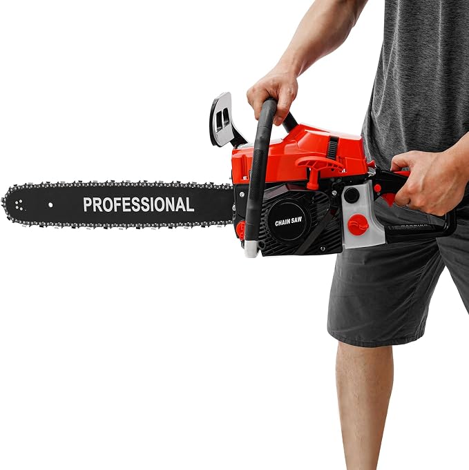 Gas Powered Chainsaw, 2-Stroke 58CC 2KW 18Inch Handheld Cordless Petrol Chain Saw Power Head Gas Powered Chainsaw Portable Gasoline Chain Saw for Garden Pruning, Forest Logging (18In 58CC 2KW)