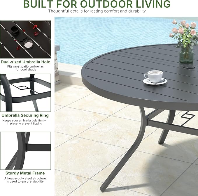 Anmutig 5-Piece Outdoor Dining Set, 48" Round Table with 4 Swivel Textilene Chairs All Weather Furniture Set