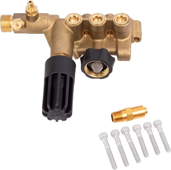 5140117-15 AAA OEM Horizontal Unloader Manifold Kit with Hardware for AAA Triplex Pressure Washer Pump Model Numbers: 530008, 530009, 530016, 53BRD23, 53BRD25, and 53BRD28