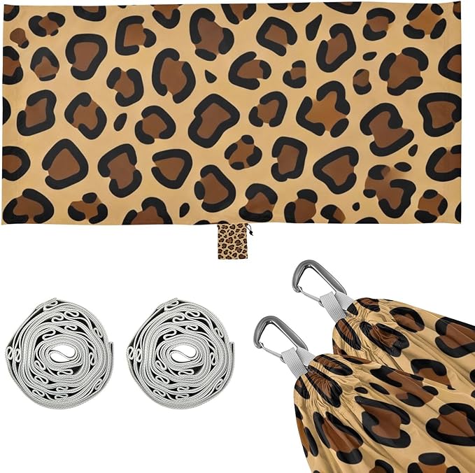 Leopard Print Outdoor Hammocks with Tree Straps Fabric Hammock for Camping & Hiking Essential