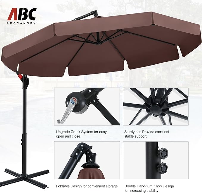 ABCCANOPY Premium Cantilever Patio Umbrellas 9FT (Brown)