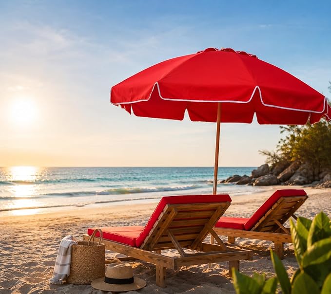 7.5FT Heavy Duty Beach Umbrella with Air Vent, Wood-Look Pole, Carry Bag, UPF50+ Superior Sun Protection, Blue Version