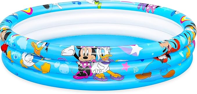Mickey and Friends Inflatable Pool - Bundle with Disney Inflatable Kiddie Pool for Boys, Girls, Kids Plus Stickers, More | Mickey and Friends Kiddie Pool Set (48" L x 48" W x 10" H)