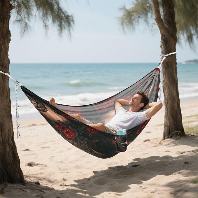Anime Beauty Dark Gothic Aesthetic Outdoor Hammocks with Tree Straps Hanging Hammock for Outside Beach Patio Garden