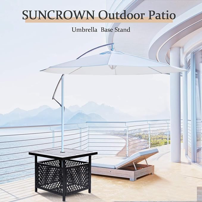 SUNCROWN Outdoor Patio Side Table, Patio Bistro Square Table with 9Ft Umbrella,for Backyard, Porch, Garden, Poolside(Dark Blue)