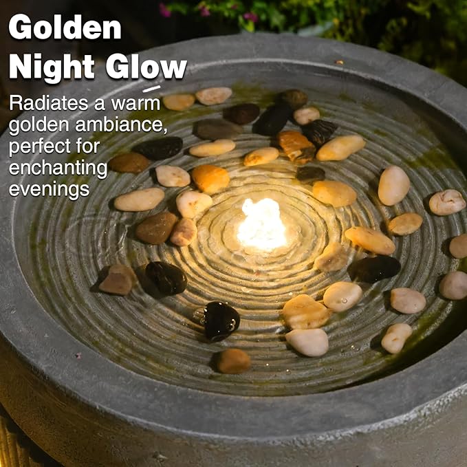 Sunlinua Small Modern Outdoor Water Fountain with Led Lights Tiered Cascading Waterfall Feature with Quiet Pump Floor Water Fountain for Patio Garden Backyard Decking Home and Indoor Décor Gray