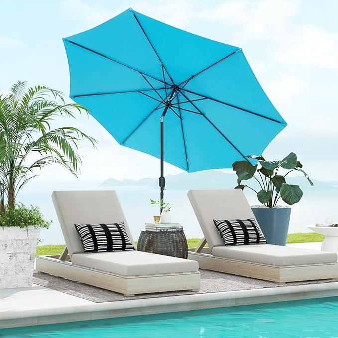Giantex 9ft Patio Umbrella Outdoor, Market Table Umbrella w/Push Button Tilt and Crank, 180G Polyester Fabric and Sturdy Ribs, Sun Canopy Umbrellas for Patio Garden Beach Deck Pool