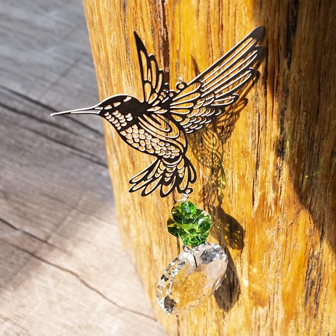 Rainbow Maker Hummingbird Flower Prism Window Suncatcher Crystal Decor | Crystal Hummingbird Flower Prism Suncatcher Rainbow Maker for Window Garden Home Office Decor Accent