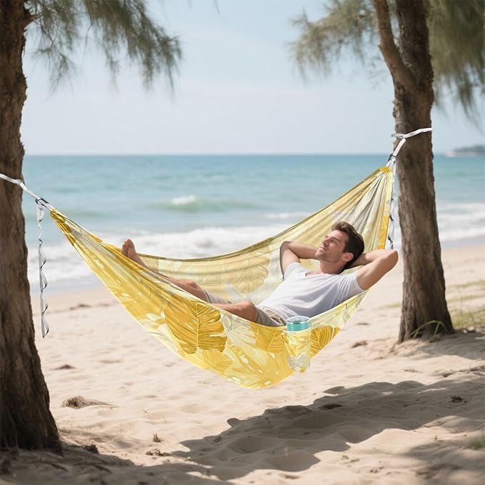 Camping Hammock Outdoor Hammocks for Outside Yellow Leaves Beach Trees Portable Lightweight with Pockets Tree Straps Indoor Small