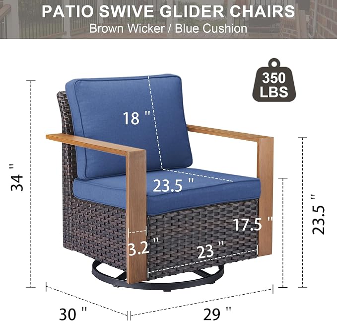 Belord Outdoor Swivel Rocker Chairs Set of 2 with Metal Wide Armrests, Patio Wicker Chairs, Glider Furniture for Porch Deck Sunroom Backyard