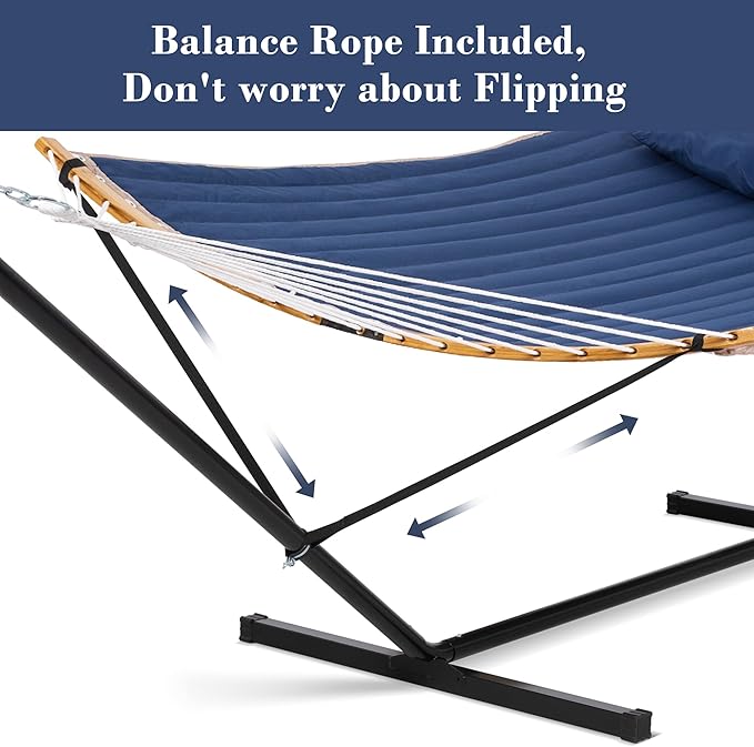 SUNCREAT Heavy Duty Double Hammock and Stand, Extra Large Hammock Carrying Bag with Zipper, Outdoor Hammock with Stand and Storage Bag