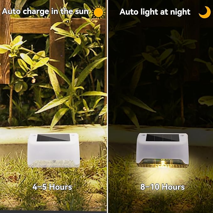 8 Pack Solar Deck Lights Outdoor Small Waterproof LED Step Lamp Outside Decoration Lighting for Stairs, Railing, Fence, Patio, Pool, Balcony, Retaining Wall, Patio, No Drill Instal(White Shell)