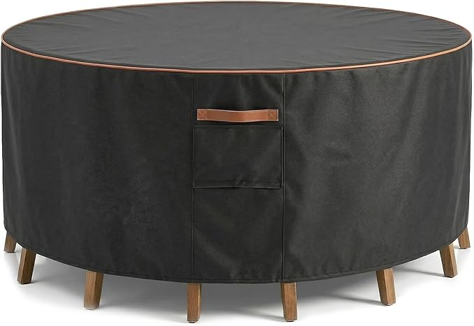 Round Outdoor Patio Furniture Cover, Heavy Duty 600D Waterproof Cover for Table & Chair Set or Sofa Set Covers, Windproof,UV Resistant, All-Season for Backyard,Deck,Garden,72" L x 72" W x 28" H,Black