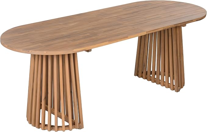 Christopher Knight Home Zoa Acacia Wood Dining Set for 4, Outdoor Dining Table with Dual Slatted Pedestal Bases, Outdoor Dining Chairs with Cushions, 5 Piece Patio Dinner Set, Beige/Teak