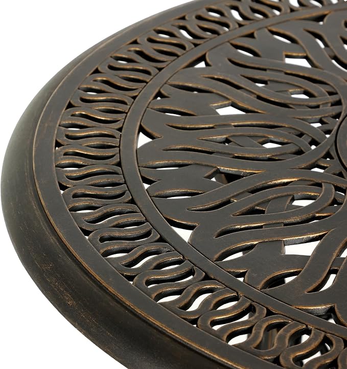 Grepatio 35.4" Round Patio Bistro Table Outdoor Dining Table Cast Aluminum with Umbrella Hole Conversation Table, Antique Bronze (35.4" Round Table)
