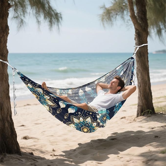 Camping Hammock Outdoor Hammocks for Outside Mandala Flower Feathers Beach Trees Portable Lightweight with Pockets Tree Straps Indoor