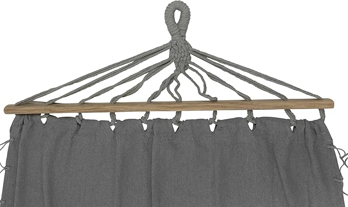 Hammock with Netted Fringe and Wooden Bars - 100" x 41" - Gray