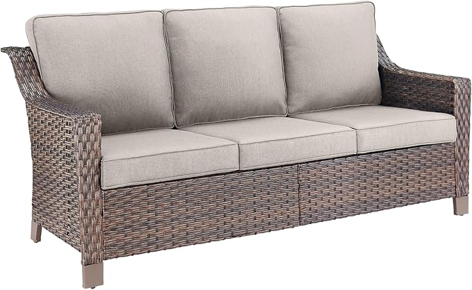Outdoor Couch Wicker Patio Sofa-3-Seat High Back Outdoor Rattan Sofa Outdoor Patio Couch for Deck Balcony Poolside Backyard-Brown/Beige