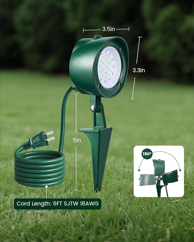 SURAIELEC Dusk to Dawn Christmas Spotlight Outdoor, Red & Green Decorative LED Landscape Spotlights with Timer, 6000K Daylight Waterproof Flood Lights for Yard, Tree, Flag, Holiday Decor, ETL Listed