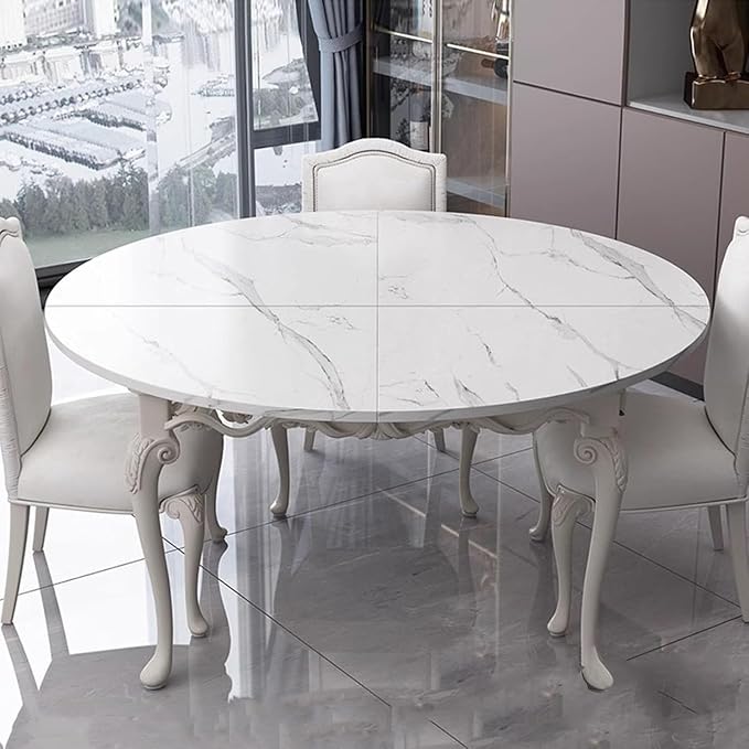 Large Round Foldable Table Top, 59 ” Diameter Portable Dining Table Extender Top, No Legs Wooden Round Table Tops Only, for Round Table and Square Table (White, 5.9ft/71.2in)