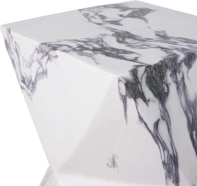 Christopher Knight Home 18.5 Inch Modern Geometric MGO Side Table Hourglass Accent End Table Faux Marble Look Indoor Outdoor Patio Living Room Bedroom
