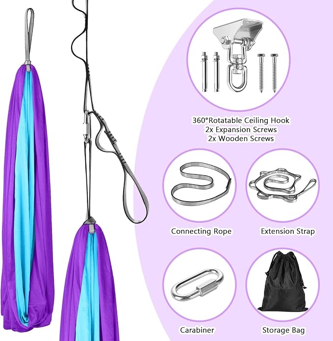 Yoga Swing for Kids Hammock Children Hangin Indoor Outdoor Autism Aspergers,ADHD Kids Hangin Therapy Swing 90inch x 59inch (Hardware Included) Deep Purple and Sky Blue