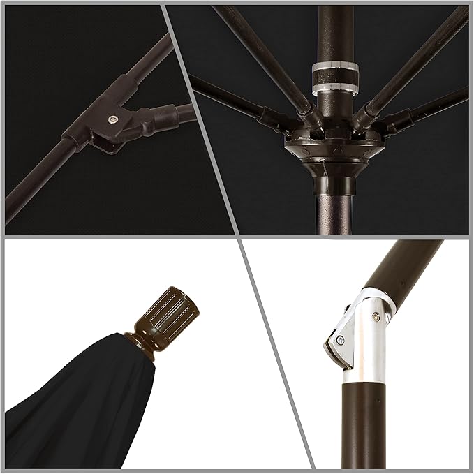 California Umbrella 11Ft Fiberglass Rib Patio Umbrella, Hand-Crank, Tilt-Collar, Bronze Frame, Solution Dyed Black Fabric
