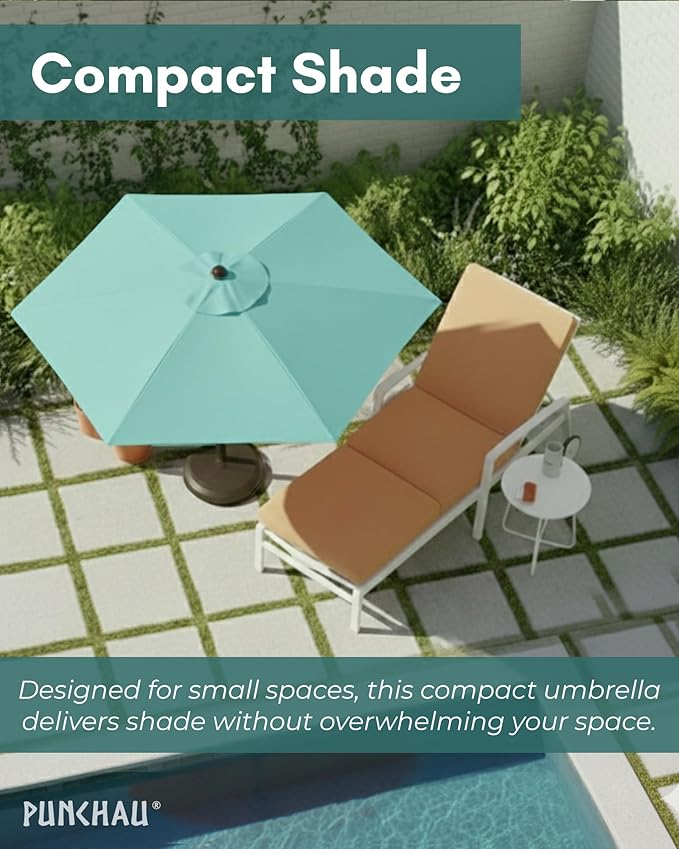 6 Ft Outdoor Patio Umbrella, Easy Open/Close Crank and Push Button Tilt Adjustment - Aqua Market Umbrellas