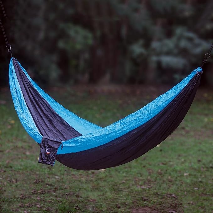 NOVICA Black with Turquoise Blue Trim Parachute Portable 1 Person Camping Hammock with Hanging Straps, 'Highland Dreams' (Single)
