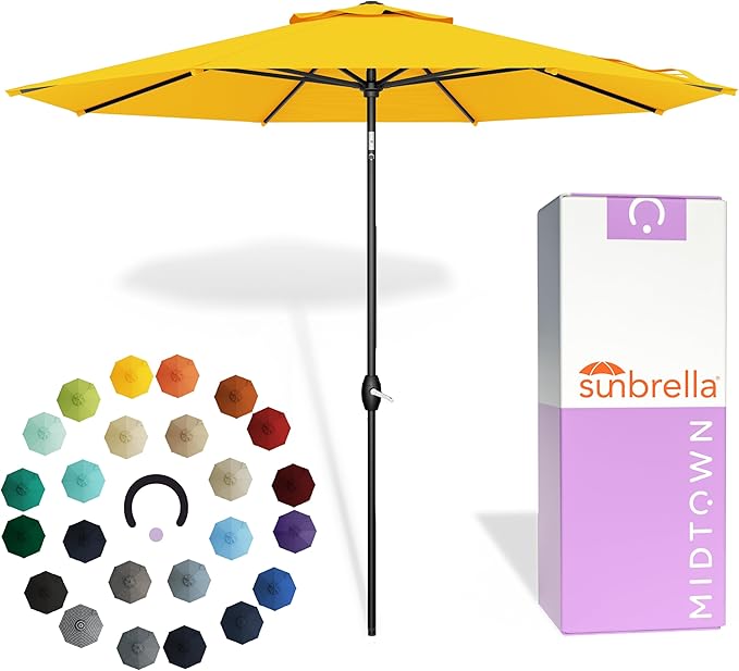 Midtown Umbrellas - The Lean 10 Ft Patio Umbrella with Fade-Resistant Sunbrella Fabric, Auto-Tilt Aluminum Frame and 8 Reinforced Ribs for Deck, Pool & Garden - White Canopy, Black Pole