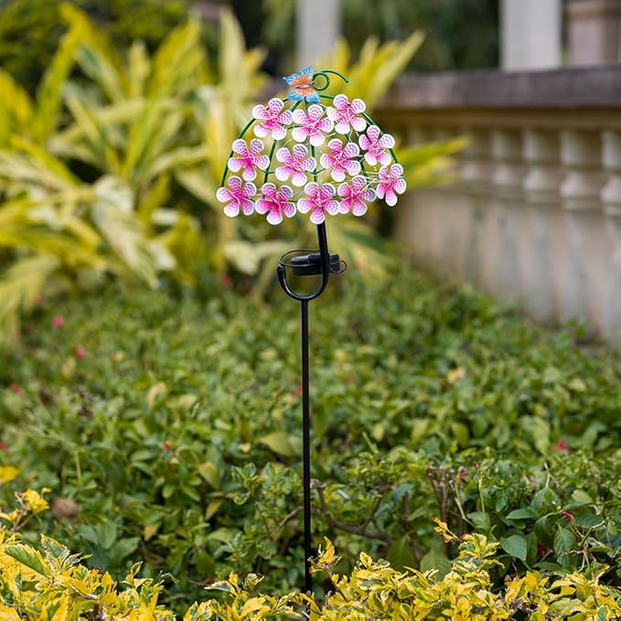 Solar Garden Lights,Flowers＆Butterfly Decorative Garden Stakes,Waterproof Metal Spring Yard Art Decor,Solar Lights Outdoor for Outside,Lawn,Garden,Patio