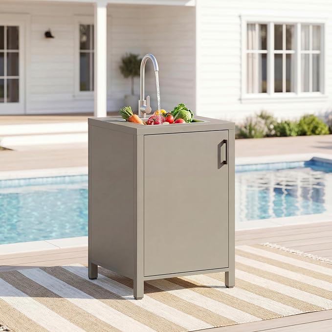 Wisteria Lane Outdoor Storage Cabinet with Stainless Steel Sink, Aluminum Modular Outdoor Kitchen, All Weather Kitchen Island with Sink Station for Patio, BBQ, Backyard
