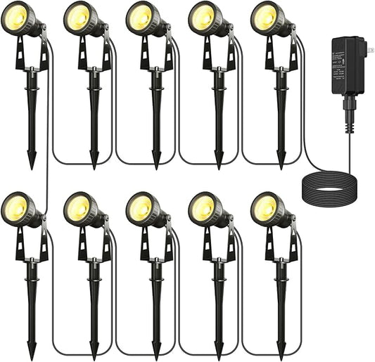 Zuske Outdoor Landscape Lighting, 10-Pack Low Voltage LED Spot Lights with Transformer, Waterproof IP65 Outdoor Landscape Lights for Garden, Yard, Backyard, Lawn, Trees, House, Flags – Warm White