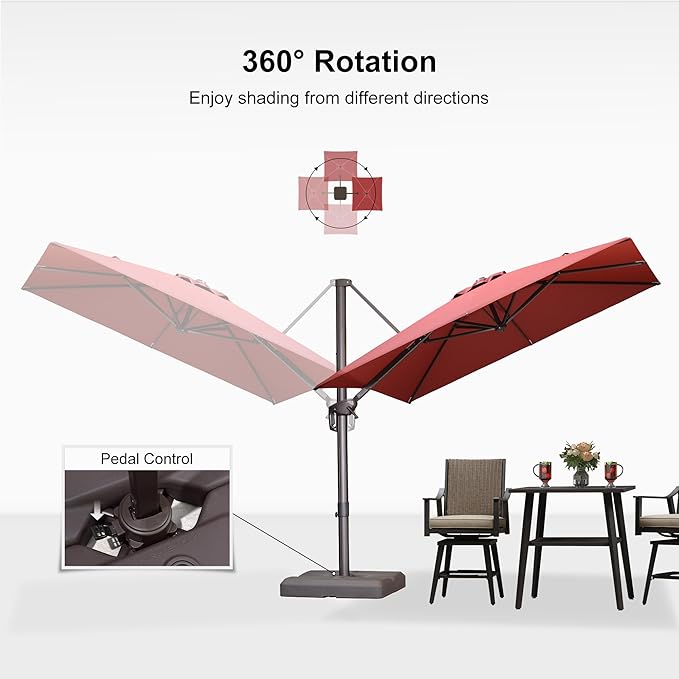 PURPLE LEAF 8' X 8' Cantilever Patio Umbrella Antique Bronze Square Umbrella with 360° Rotation and Aluminum Offset Hanging Outdoor Umbrella for Pool Garden Backyard Deck, Brick Red