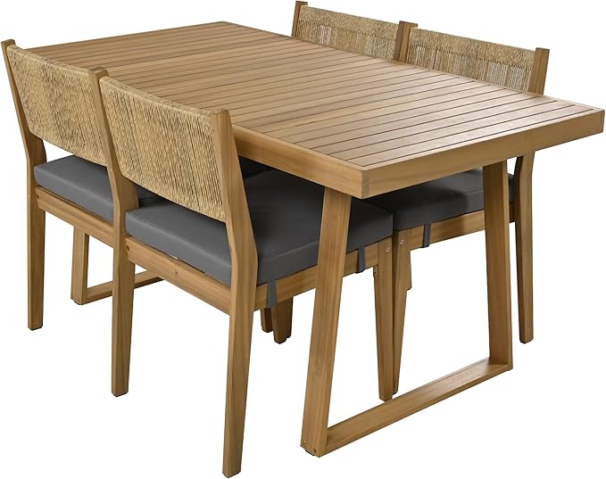 Merax Acacia Wood Outdoor Dining Set for 4,Waterproof Patio Furniture with 1 Table and 4 Chairs,and Thick Cushions for Balcony, Vourtyard, and Garden