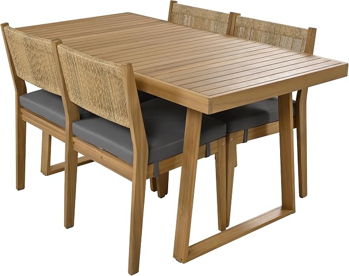 RUNNA Modern Acacia Wood Outdoor Dining Table and Chairs Set with Thick Cushions, Elegant Patio, Balcony, Garden Furniture for Entertaining (Gray-A2)