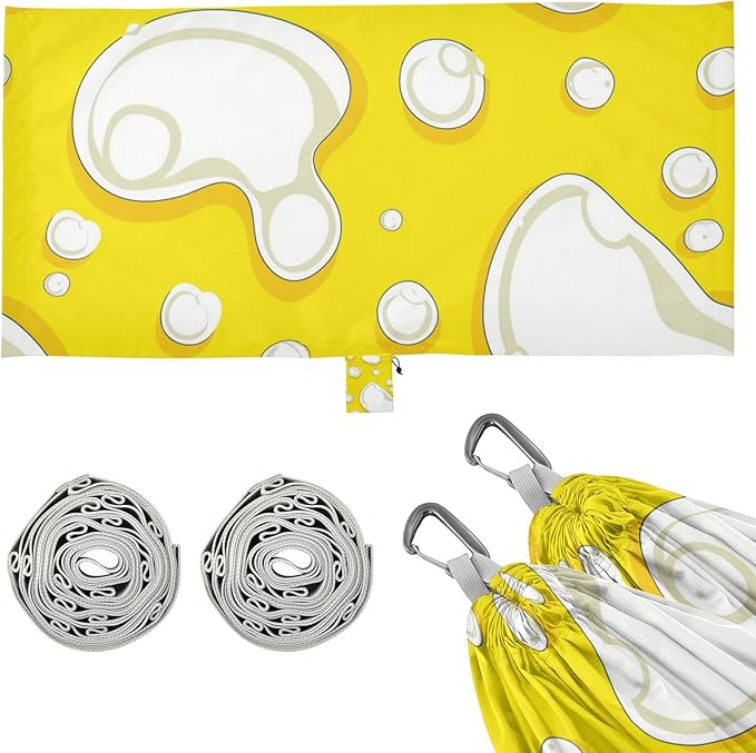 White Circular Spots on A Yellow Background 330lb Capacity Hammocks with Portabl Carry Bag Tree Hammock for Outside Patio Backyard Poolside amacas para patios con Base de adultos