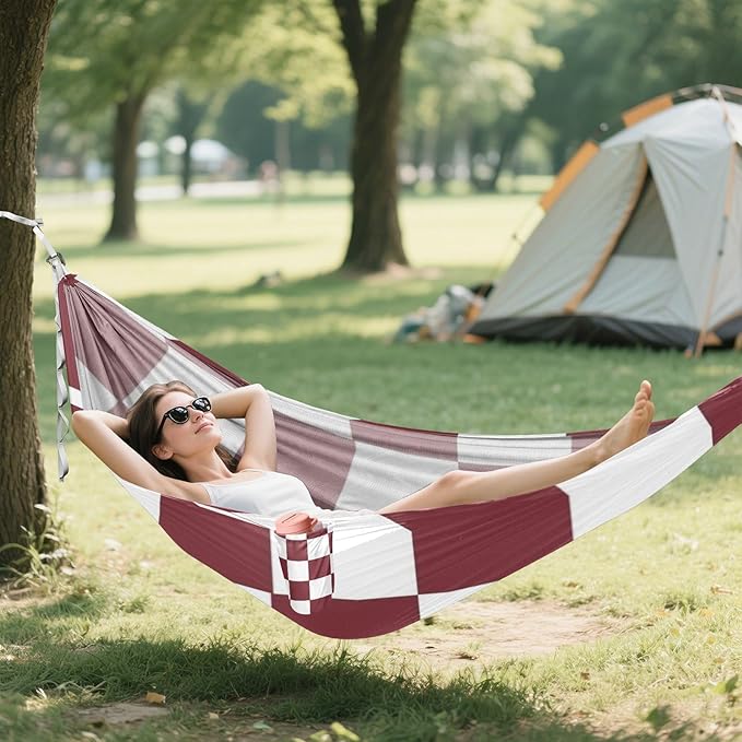Brown and White American Plaid 330lb Capacity Hammocks with Portabl Carry Bag Tree Hammock for Outside Patio Garden hamaca para Patio Exterior