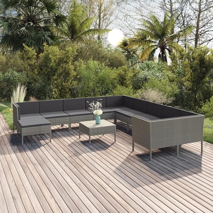Patio Lounge Set with Cushions,Patio Furniture Sets,Patio Conversation Sets,Outdoor Furniture Sets,for Garden,Backyard,Outdoor,12 Piece Poly Rattan Gray
