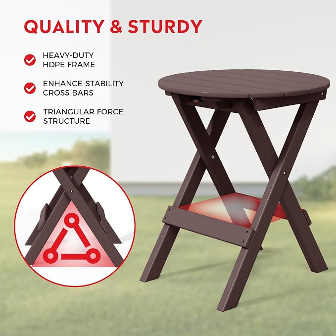 Costaelm Outdoor Bistro Table and Chairs Set of 2, Round Portable Folding Bar Height Barstool Set of 3, Tall Balcony Pub High Top Table 3 piece Patio Set for Deck, Backyard, Garden, Dark Brown
