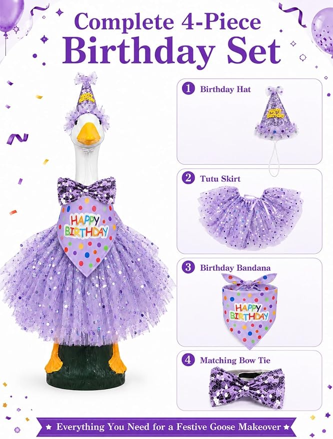 Porch Goose Outfits - 23" /17" Porch Goose Clothes for Lawn Yard (Purple)