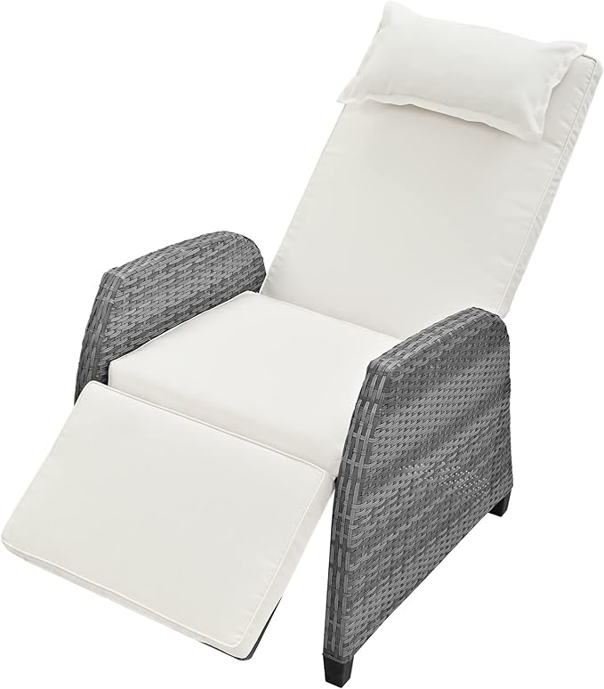 LUMISOL Outdoor Recliner Chairs Set of 2, Patio Rocking Chairs Set with Adjustable Footrest, Outdoor Reclining Chairs with Wicker Coffee Table for Courtyard, Porch (Beige)