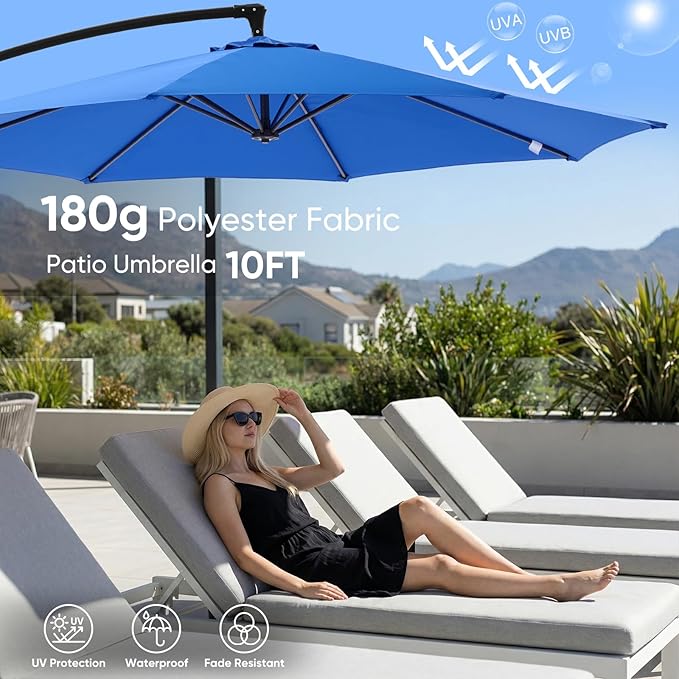 NEWBULIG 10FT Patio Umbrella, Offset Cantilever Outdoor Patio Table Umbrella, UV Protection, Fade Resistant Fabric, Easy Tilt Adjustment for Deck, Pool, Backyard, Garden