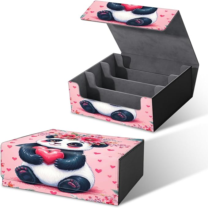 Large Card Deck Box for MTG, Fits 1200+ Sleeved Cards, PU Leather Storage Case with Strong Magnetic Closure, Multiple Colors Available for TCG CCG Baseball Card Collections, Pink Panda